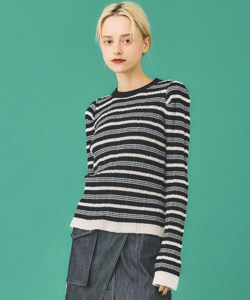 INella（イネラ）の「【INella(イネラ)】マルチボーダータックニット（ニット/セーター・レディース・ベージュ/ブラック/グリーン・FREE）」の6枚目の写真