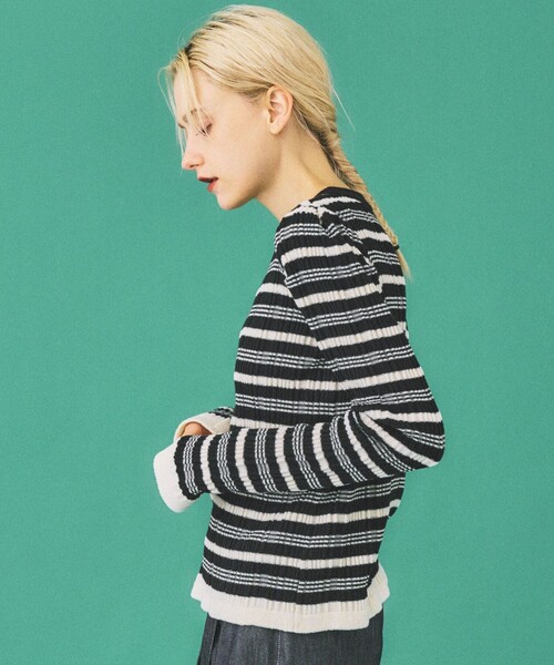 INella（イネラ）の「【INella(イネラ)】マルチボーダータックニット（ニット/セーター・レディース・ベージュ/ブラック/グリーン・FREE）」の7枚目の写真