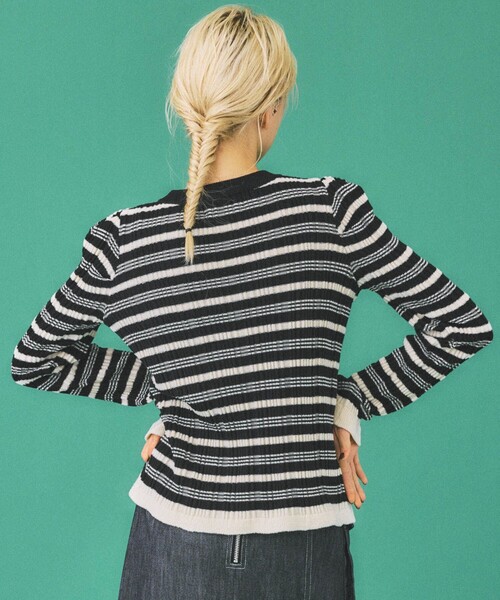 INella（イネラ）の「【INella(イネラ)】マルチボーダータックニット（ニット/セーター・レディース・ベージュ/ブラック/グリーン・FREE）」の8枚目の写真