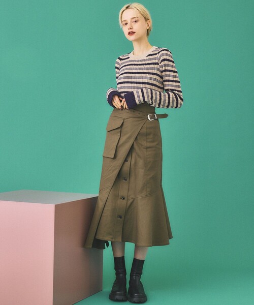 INella（イネラ）の「【INella(イネラ)】マルチボーダータックニット（ニット/セーター・レディース・ベージュ/ブラック/グリーン・FREE）」の15枚目の写真