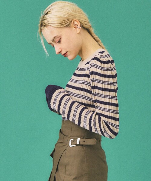 INella（イネラ）の「【INella(イネラ)】マルチボーダータックニット（ニット/セーター・レディース・ベージュ/ブラック/グリーン・FREE）」の17枚目の写真