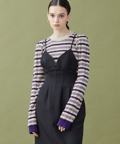 INella（イネラ）の「【INella(イネラ)】マルチボーダータックニット（ニット/セーター・レディース・ベージュ/ブラック/グリーン・FREE）」の2枚目の写真