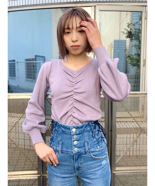 EMODA（エモダ）の「ギャザーパフニット（ニット/セーター・レディース・ホワイト/ブラック/グリーン/パープル・FREE）」の8枚目の写真