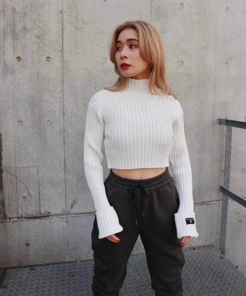 FIG&VIPER(フィグアンドバイパー)の「ハイネッククロップドニットTOP(ニット/セーター・レディース・ホワイト/ブラック/グレー/カーキ・FREE)」の2枚目の写真