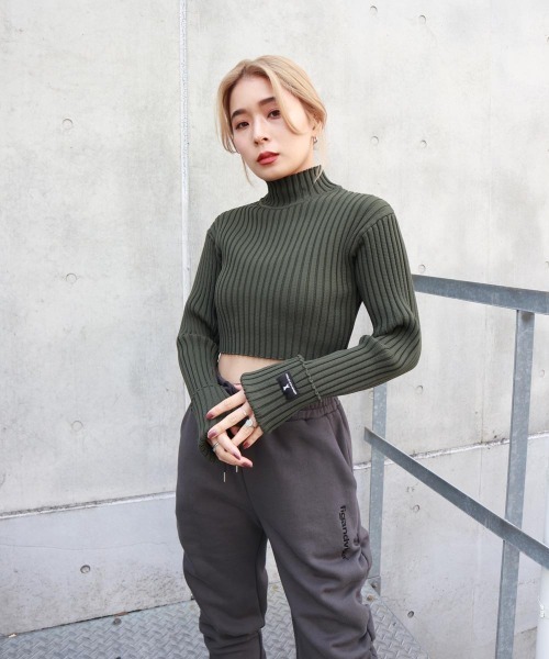 FIG&VIPER(フィグアンドバイパー)の「ハイネッククロップドニットTOP(ニット/セーター・レディース・ホワイト/ブラック/グレー/カーキ・FREE)」の4枚目の写真