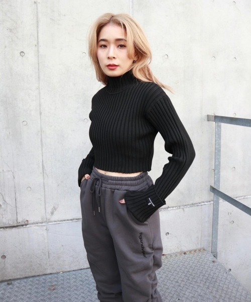 FIG&VIPER(フィグアンドバイパー)の「ハイネッククロップドニットTOP(ニット/セーター・レディース・ホワイト/ブラック/グレー/カーキ・FREE)」の3枚目の写真