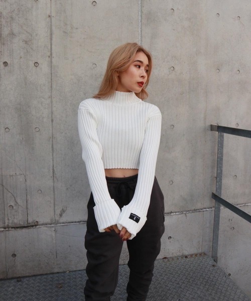 FIG&VIPER(フィグアンドバイパー)の「ハイネッククロップドニットTOP(ニット/セーター・レディース・ホワイト/ブラック/グレー/カーキ・FREE)」の5枚目の写真