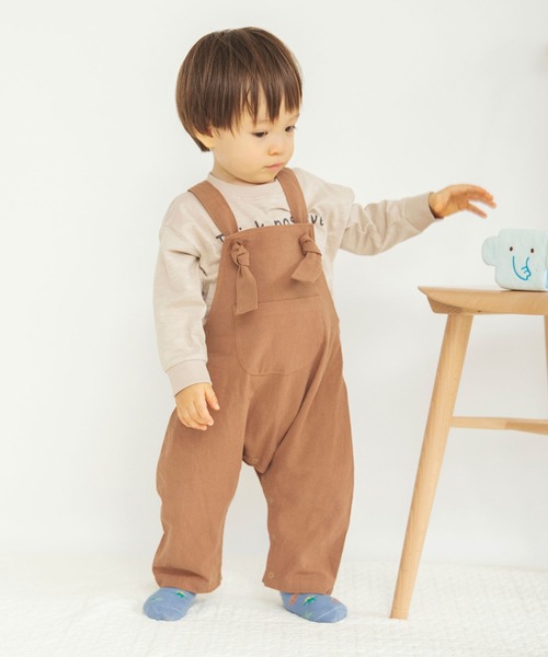 BRANSHES（ブランシェス）の「ベビーサロペット（ロンパース・キッズ・ブラウン/ブルー・80/70）」の2枚目の写真