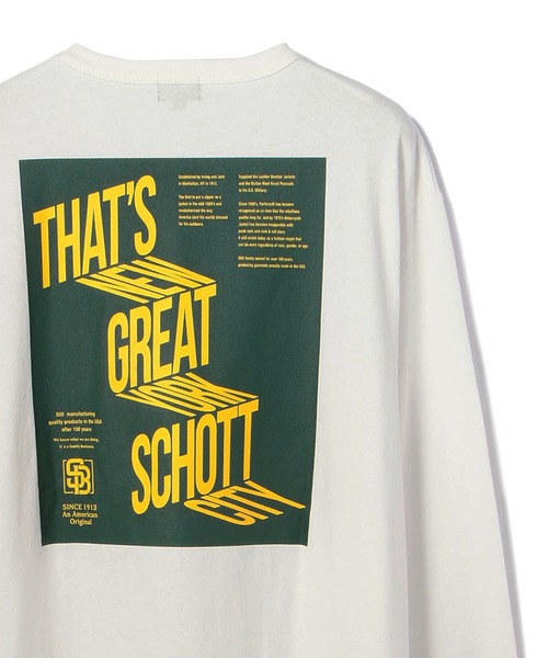 schott（ショット）の「【WEB LIMITED】Schott/ショット/THAT'S GREAT SCHOTT LS T-SHIRT/ザッツ グレイト ショット ロンT（Tシャツ/カットソー・メンズ・ホワイト/ブラック/ダークグリーン・MEDIUM/LARGE/X-LARGE/XX-LARGE）」の2枚目の写真