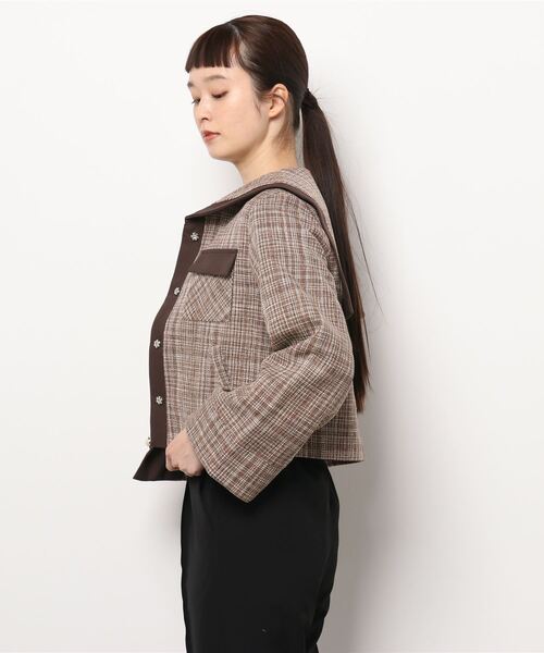 A de a.v.v（アードアー・ヴェ・ヴェ）の「【SET UP対応】ツイードビッグカラージャケット（その他アウター・レディース・パープル/オレンジ系その他・39）」の5枚目の写真