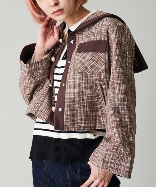 A de a.v.v（アードアー・ヴェ・ヴェ）の「【SET UP対応】ツイードビッグカラージャケット（その他アウター・レディース・パープル/オレンジ系その他・39）」の2枚目の写真