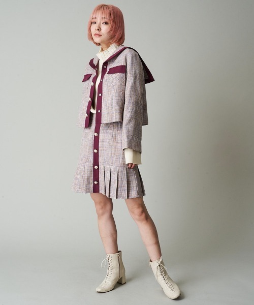 A de a.v.v（アードアー・ヴェ・ヴェ）の「【SET UP対応】ツイードビッグカラージャケット（その他アウター・レディース・パープル/オレンジ系その他・39）」の4枚目の写真