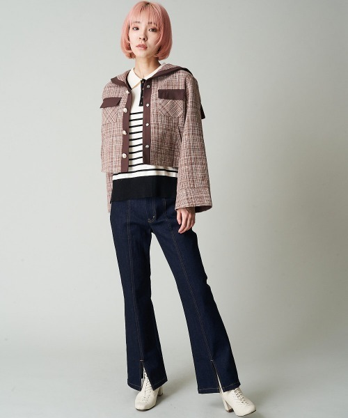 A de a.v.v（アードアー・ヴェ・ヴェ）の「【SET UP対応】ツイードビッグカラージャケット（その他アウター・レディース・パープル/オレンジ系その他・39）」の3枚目の写真