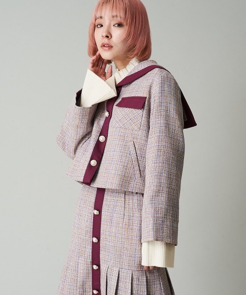 A de a.v.v（アードアー・ヴェ・ヴェ）の「【SET UP対応】ツイードビッグカラージャケット（その他アウター・レディース・パープル/オレンジ系その他・39）」の18枚目の写真