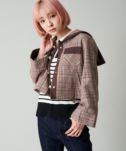 A de a.v.v（アードアー・ヴェ・ヴェ）の「【SET UP対応】ツイードビッグカラージャケット（その他アウター・レディース・パープル/オレンジ系その他・39）」の17枚目の写真