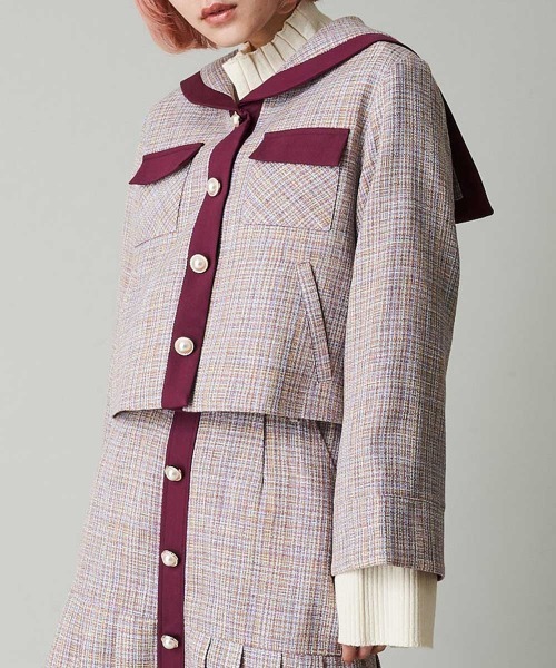 A de a.v.v（アードアー・ヴェ・ヴェ）の「【SET UP対応】ツイードビッグカラージャケット（その他アウター・レディース・パープル/オレンジ系その他・39）」の21枚目の写真