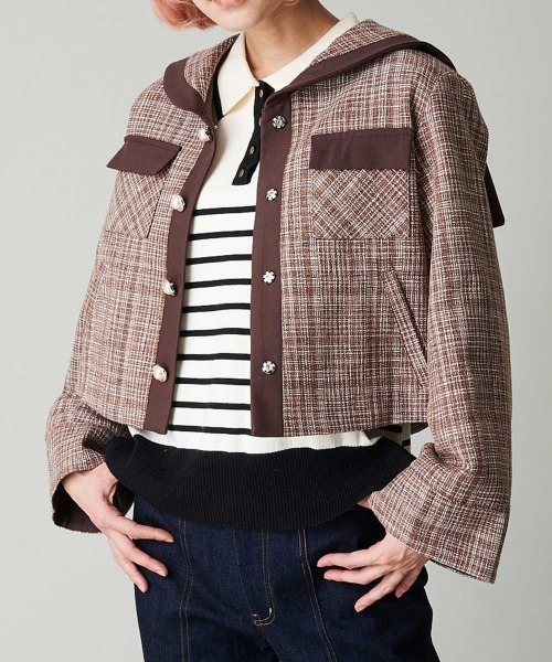 A de a.v.v（アードアー・ヴェ・ヴェ）の「【SET UP対応】ツイードビッグカラージャケット（その他アウター・レディース・パープル/オレンジ系その他・39）」の20枚目の写真