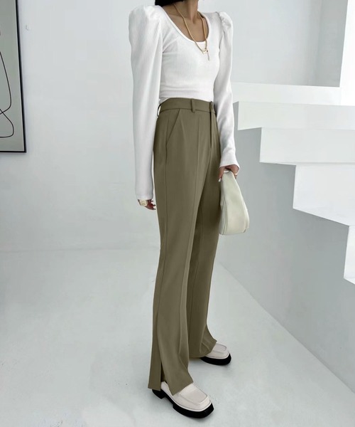 me+em select（ミームセレクト）の「【 選べる4サイズ／6色展開 】ハイウエストサイドスリットフレアスラックス（スラックス・レディース・ブラック/ブラウン/グレー/ブルー/アイボリー/ダークベージュ・SMALL/MEDIUM/LARGE/X-LARGE）」の18枚目の写真