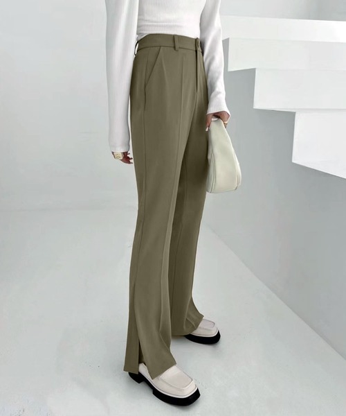 me+em select（ミームセレクト）の「【 選べる4サイズ／6色展開 】ハイウエストサイドスリットフレアスラックス（スラックス・レディース・ブラック/ブラウン/グレー/ブルー/アイボリー/ダークベージュ・SMALL/MEDIUM/LARGE/X-LARGE）」の12枚目の写真