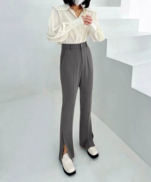 me+em select（ミームセレクト）の「【 選べる4サイズ／6色展開 】ハイウエストサイドスリットフレアスラックス（スラックス・レディース・ブラック/ブラウン/グレー/ブルー/アイボリー/ダークベージュ・SMALL/MEDIUM/LARGE/X-LARGE）」の20枚目の写真