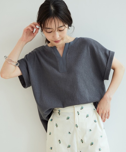 VIS(ビス)の「【セットアップ対応】ふくれジャガードキーネックプルオーバー(Tシャツ/カットソー)」|スミクロ