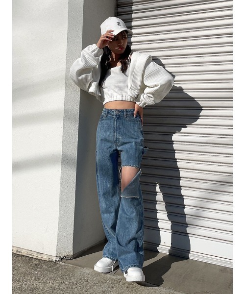 ENVYM（アンビー）の「ダメージペインターＰＴ（デニムパンツ・レディース・ブラック/ブルー・M/S）」の6枚目の写真