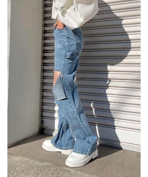 ENVYM（アンビー）の「ダメージペインターＰＴ（デニムパンツ・レディース・ブラック/ブルー・M/S）」の9枚目の写真