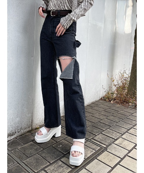 ENVYM（アンビー）の「ダメージペインターＰＴ（デニムパンツ・レディース・ブラック/ブルー・M/S）」の11枚目の写真