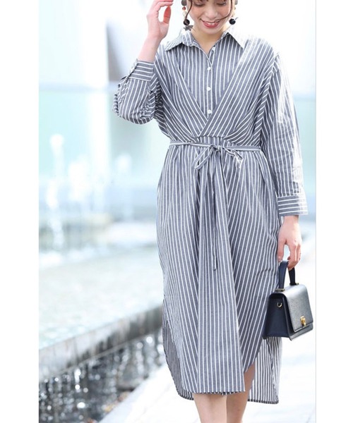 Pave ワンピース ドレス Cawaii カワイイ のワンピース 重なる胸元タックの爽やかストライプミディアムワンピース W を購入できます French 重なる胸元タックの爽やかストライプミディアムワンピース ワンピース Cawaii カワイイ のファッション