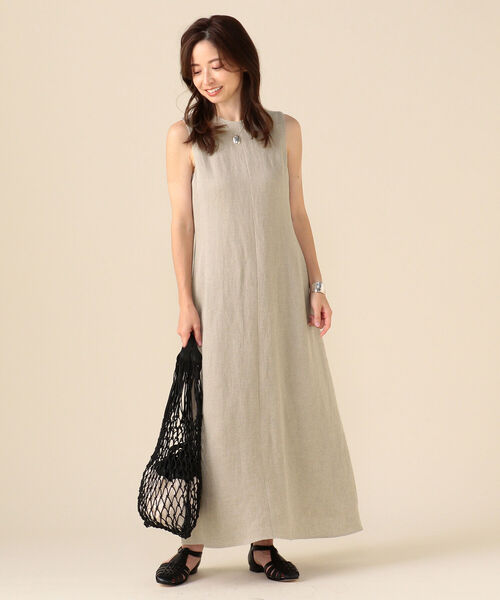 美品＊Demi-Luxe BEAMS リネンワッフルワンピース　ホワイト　白 セール】シアー レイヤー ワンピース［手洗い可］（ワンピース