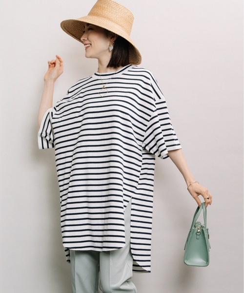 ELVENCE DEUX(エルベンスドゥ)の「ボーダービックT(Tシャツ/カットソー・レディース・ベージュ/その他・FREE)」の1枚目の写真
