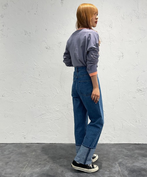 apres jour mignon（アプレジュールミニョン）の「カラーボーダーロンT【ZOZOTOWN限定アイテム】（Tシャツ/カットソー・レディース・ブラック系その他/ブルー系その他/ピンク系その他/オフホワイト/グリーン/グリーン系その他/イエロー系その他・X-LARGE/フリー）」の9枚目の写真