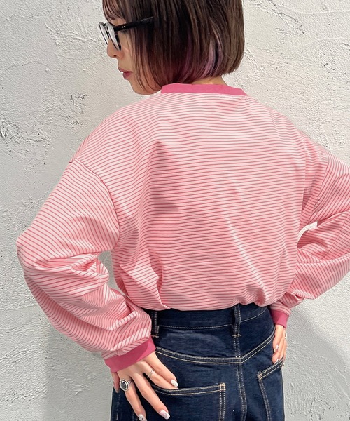 apres jour mignon（アプレジュールミニョン）の「カラーボーダーロンT【ZOZOTOWN限定アイテム】（Tシャツ/カットソー・レディース・ブラック系その他/ブルー系その他/ピンク系その他/オフホワイト/グリーン/グリーン系その他/イエロー系その他・X-LARGE/フリー）」の18枚目の写真