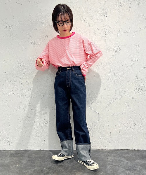 apres jour mignon（アプレジュールミニョン）の「カラーボーダーロンT【ZOZOTOWN限定アイテム】（Tシャツ/カットソー・レディース・ブラック系その他/ブルー系その他/ピンク系その他/オフホワイト/グリーン/グリーン系その他/イエロー系その他・X-LARGE/フリー）」の19枚目の写真