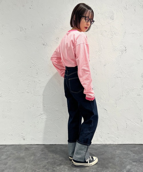 apres jour mignon（アプレジュールミニョン）の「カラーボーダーロンT【ZOZOTOWN限定アイテム】（Tシャツ/カットソー・レディース・ブラック系その他/ブルー系その他/ピンク系その他/オフホワイト/グリーン/グリーン系その他/イエロー系その他・X-LARGE/フリー）」の20枚目の写真