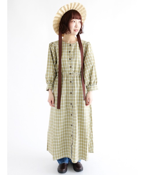 ehka sopo(エヘカソポ)の「チェックパフスリーブワンピース(ワンピース・レディース・ブラック/サックスブルー/グリーン・フリ-)」の2枚目の写真