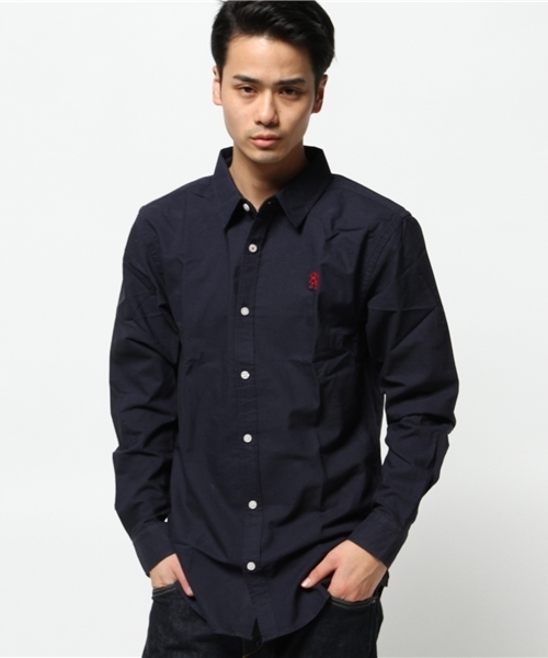 GIORDANO（ジョルダーノ）の「[GIORDANO]ライオン刺繍オックスシャツ（シャツ/ブラウス・メンズ・ネイビー/サックスブルー/ブルー系その他/オレンジ/ブルー/ホワイト/レッド・LARGE/SMALL/MEDIUM）」の2枚目の写真