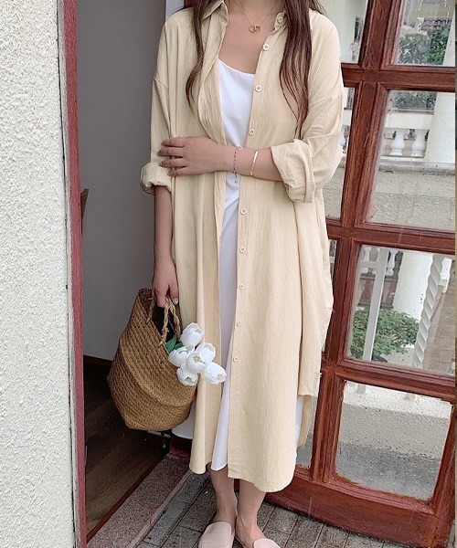 Chaco closet（チャコ クローゼット）の「レギュラーカラーサイドスリットデザインロングシャツワンピース/シャウター（シャツワンピース・レディース・ホワイト/ブラック/ベージュ/ブラウン/カーキ/ピンク/ブルー・FREE）」の22枚目の写真