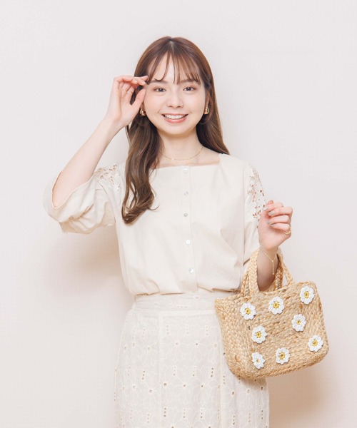 ブラウス シャツ 「22fabric」ボタニカルフラワー/ 襟付きブラウス レディース シャツブラウス 花柄ブラウス ボタニカル柄 襟付き 花柄 可愛い