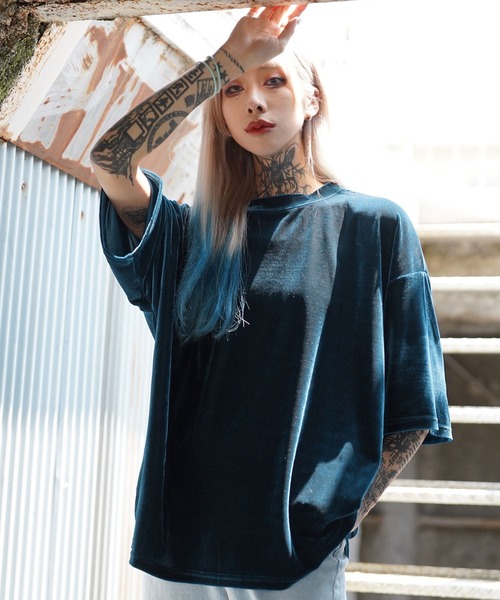 G.O.C（ジーオーシー）の「オーバーサイズ サマー ベロア TEE（Tシャツ/カットソー・メンズ・ワイン/グレー/ブラック/ブルーグリーン/パープル・LARGE/MEDIUM）」の19枚目の写真