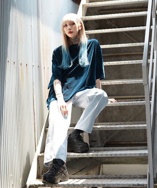 G.O.C（ジーオーシー）の「オーバーサイズ サマー ベロア TEE（Tシャツ/カットソー・メンズ・ワイン/グレー/ブラック/ブルーグリーン/パープル・LARGE/MEDIUM）」の22枚目の写真