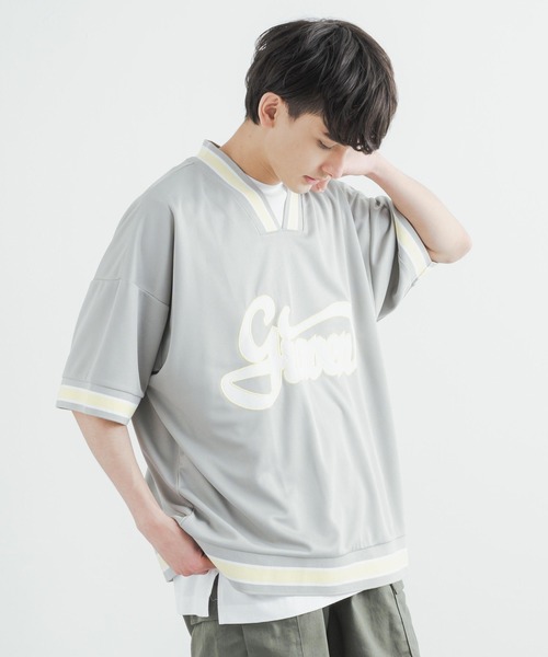 Rocky Monroe（ロッキーモンロー）の「オーバーサイズ メッシュラインリブ Vネックビッグシルエット半袖Tシャツ（Tシャツ/カットソー・メンズ・ブラック/グリーン/グレー/ホワイト・L/M）」の2枚目の写真