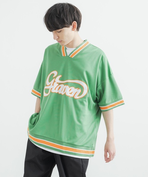 Rocky Monroe（ロッキーモンロー）の「オーバーサイズ メッシュラインリブ Vネックビッグシルエット半袖Tシャツ（Tシャツ/カットソー・メンズ・ブラック/グリーン/グレー/ホワイト・L/M）」の4枚目の写真