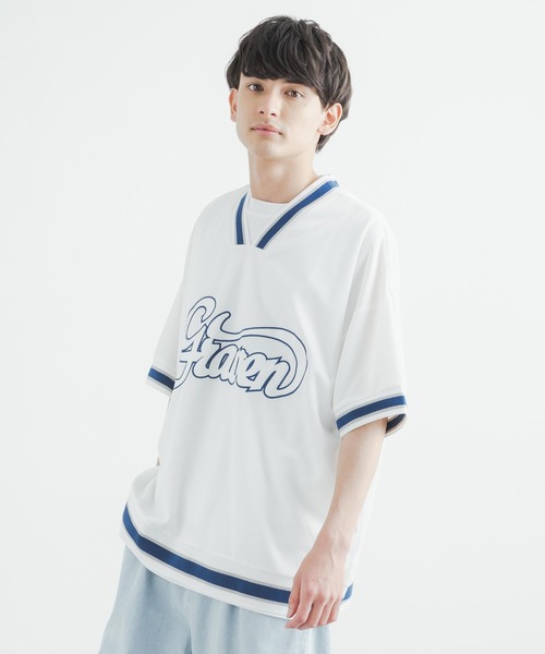 Rocky Monroe（ロッキーモンロー）の「オーバーサイズ メッシュラインリブ Vネックビッグシルエット半袖Tシャツ（Tシャツ/カットソー・メンズ・ブラック/グリーン/グレー/ホワイト・L/M）」の5枚目の写真