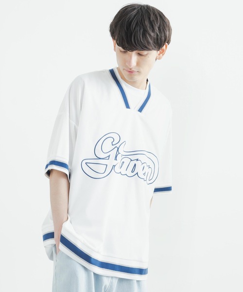 Rocky Monroe（ロッキーモンロー）の「オーバーサイズ メッシュラインリブ Vネックビッグシルエット半袖Tシャツ（Tシャツ/カットソー・メンズ・ブラック/グリーン/グレー/ホワイト・L/M）」の6枚目の写真