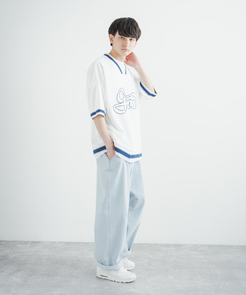 Rocky Monroe（ロッキーモンロー）の「オーバーサイズ メッシュラインリブ Vネックビッグシルエット半袖Tシャツ（Tシャツ/カットソー・メンズ・ブラック/グリーン/グレー/ホワイト・L/M）」の7枚目の写真