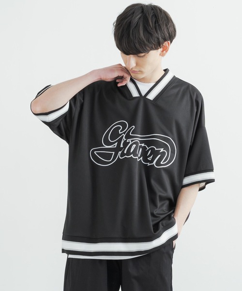 Rocky Monroe（ロッキーモンロー）の「オーバーサイズ メッシュラインリブ Vネックビッグシルエット半袖Tシャツ（Tシャツ/カットソー・メンズ・ブラック/グリーン/グレー/ホワイト・L/M）」の8枚目の写真
