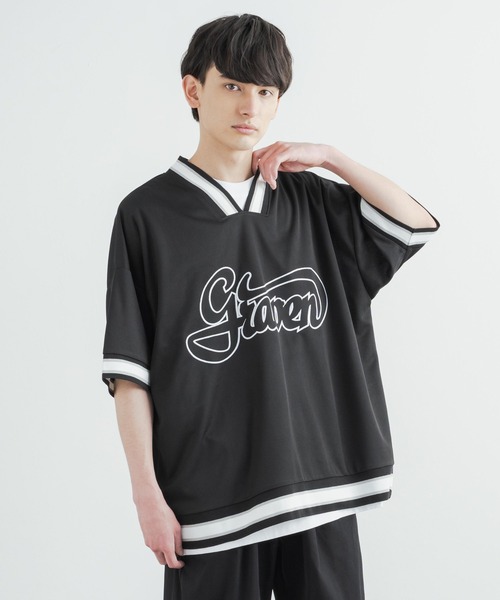 Rocky Monroe（ロッキーモンロー）の「オーバーサイズ メッシュラインリブ Vネックビッグシルエット半袖Tシャツ（Tシャツ/カットソー・メンズ・ブラック/グリーン/グレー/ホワイト・L/M）」の9枚目の写真