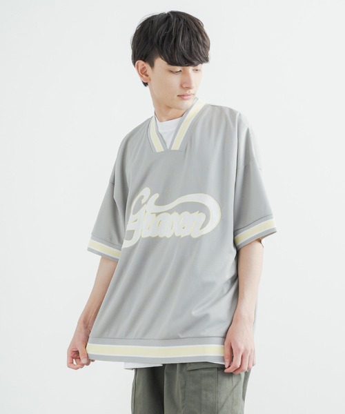 Rocky Monroe（ロッキーモンロー）の「オーバーサイズ メッシュラインリブ Vネックビッグシルエット半袖Tシャツ（Tシャツ/カットソー・メンズ・ブラック/グリーン/グレー/ホワイト・L/M）」の11枚目の写真