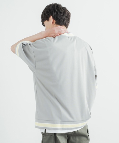 Rocky Monroe（ロッキーモンロー）の「オーバーサイズ メッシュラインリブ Vネックビッグシルエット半袖Tシャツ（Tシャツ/カットソー・メンズ・ブラック/グリーン/グレー/ホワイト・L/M）」の12枚目の写真